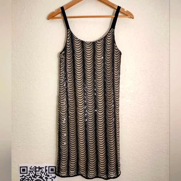 Aqua Sleeveless Nude And Black Sequined Dress - Picture 2 of 8